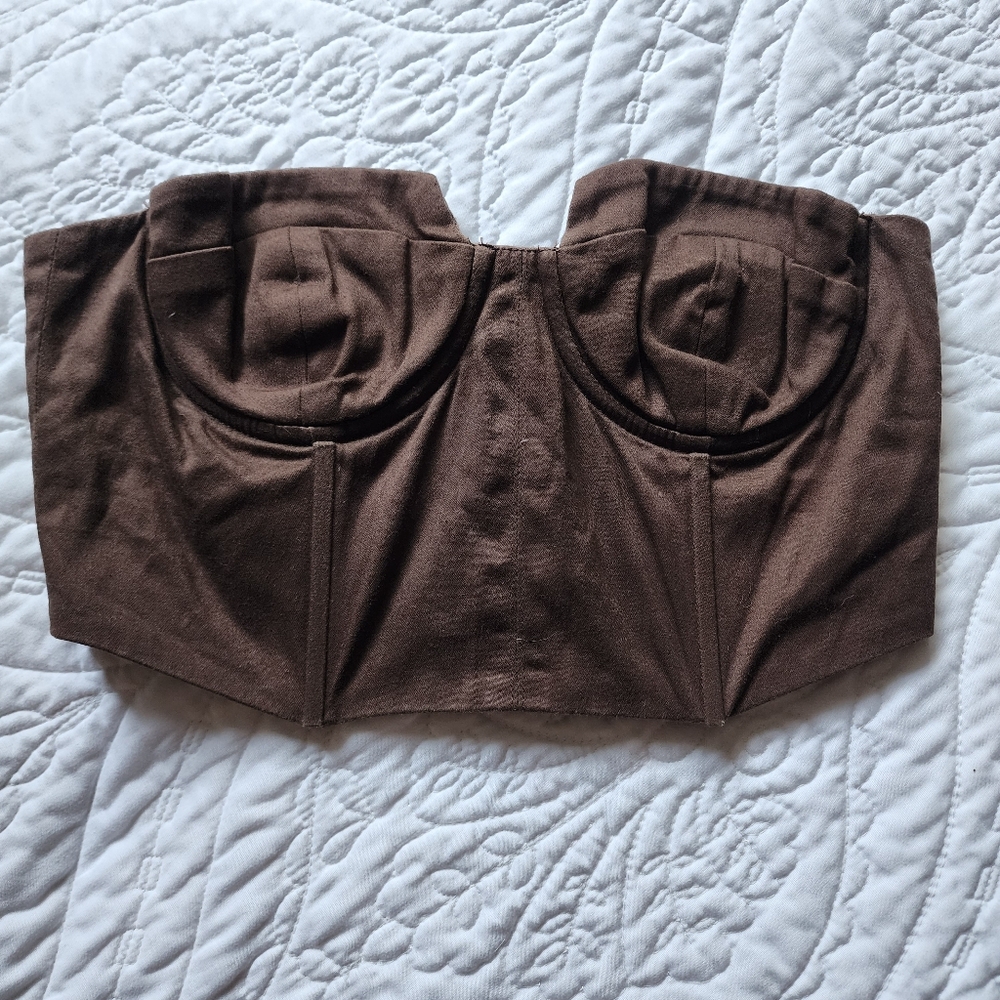 White Fox Mocha She's Wild Strapless Bustier Crop Top
